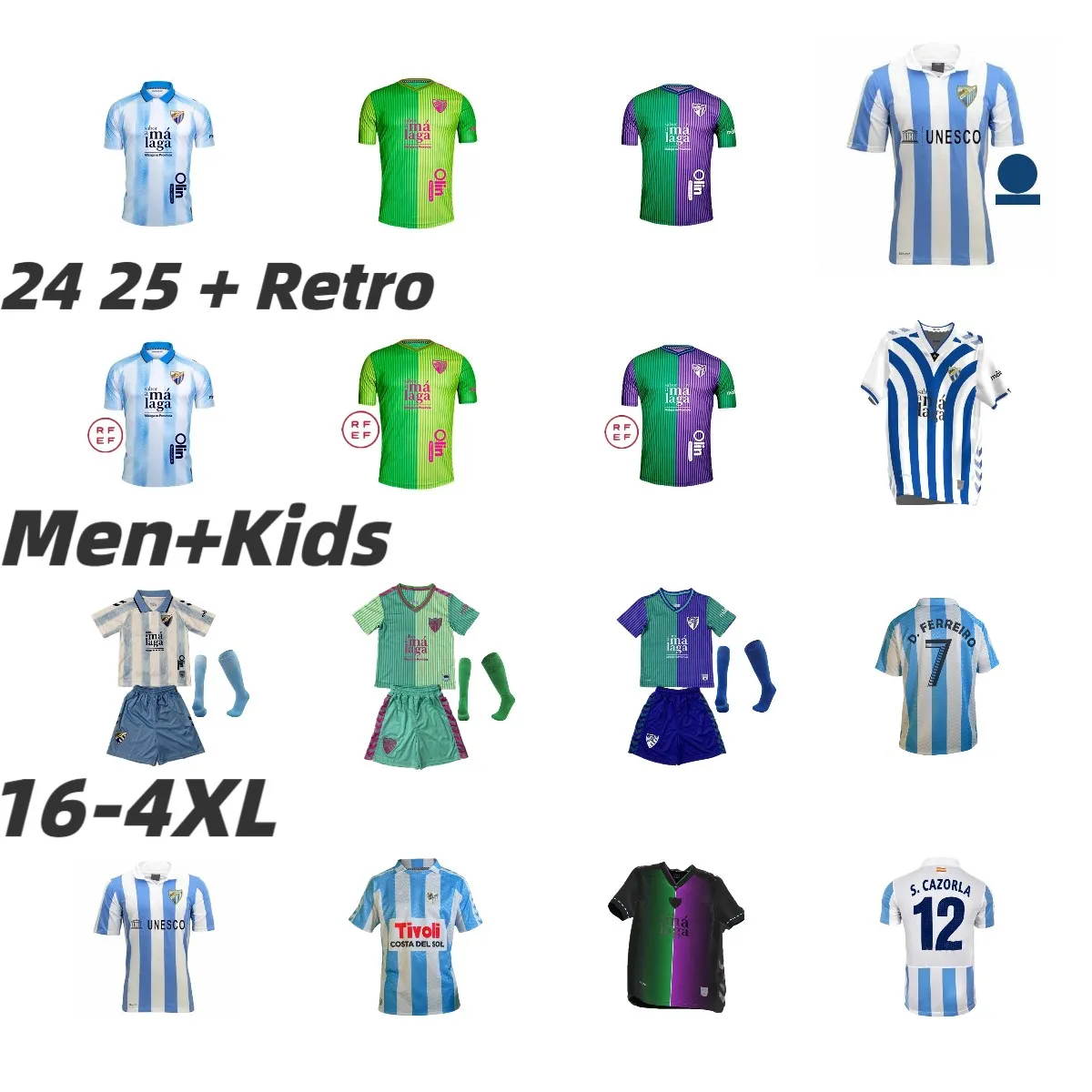 120. Malaga FC Futbol Forması Luis Munoz Castro 23 24 12 13 Juande Rivas Juanpi Adrian Futbol Gömlek Fran Sol Juankar Camiseta de Futbol Juanfran Erkekler Çocuklar Febas Pablo