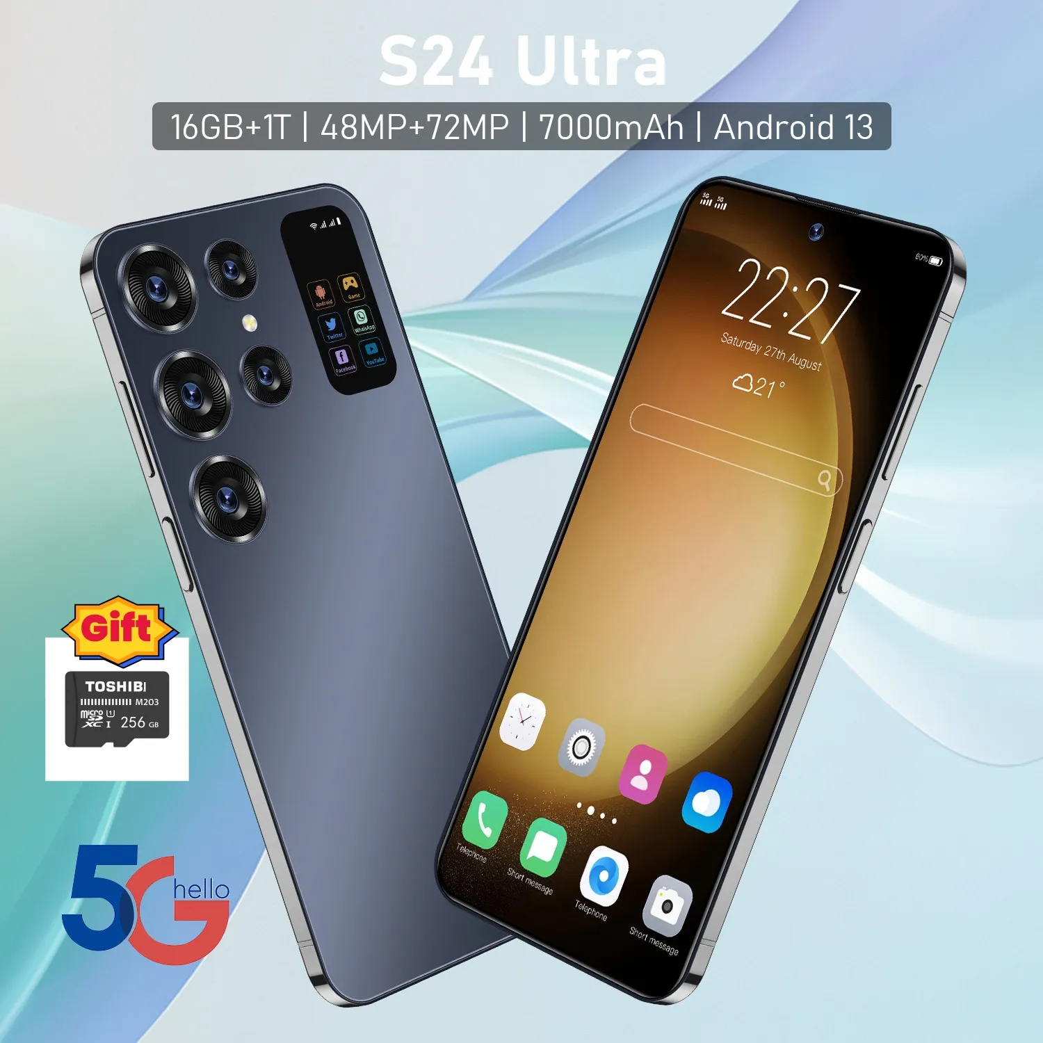 Nowy S24 Ultra Smartphone 5G Oryginalny telefon komórkowy 7.0HD 7000 mAh CELL CONTONES 16 GB+1TB Dual SIM Telefon komórkowy Android Face On odblokowany