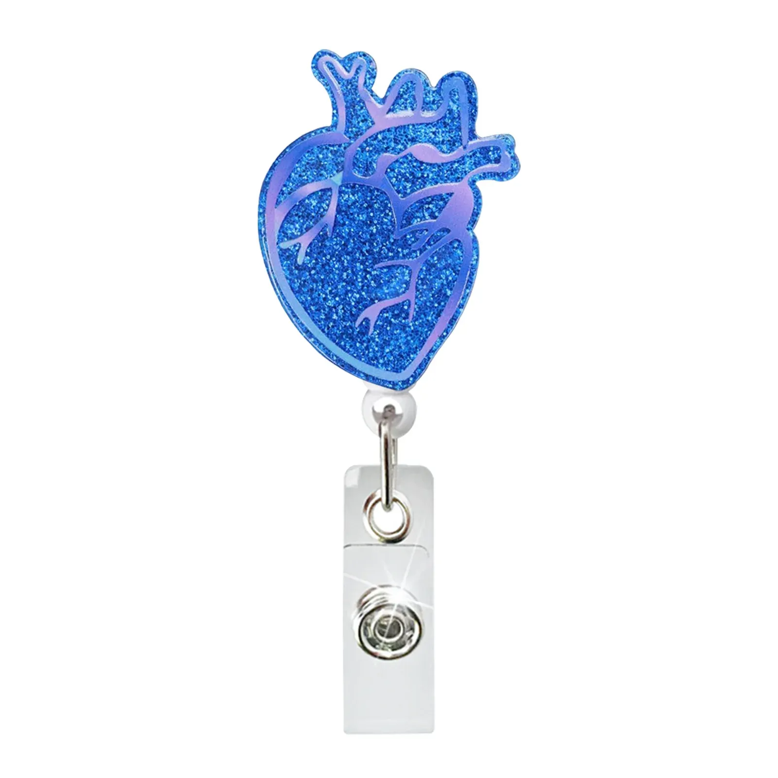 Rofiowa Cardiac Nurse Badge Reel - Funny Glitter ID Holder With Retractable Clip For RN, Cardiology, ER, CVICU Nurses (Heart Anatomy Design)