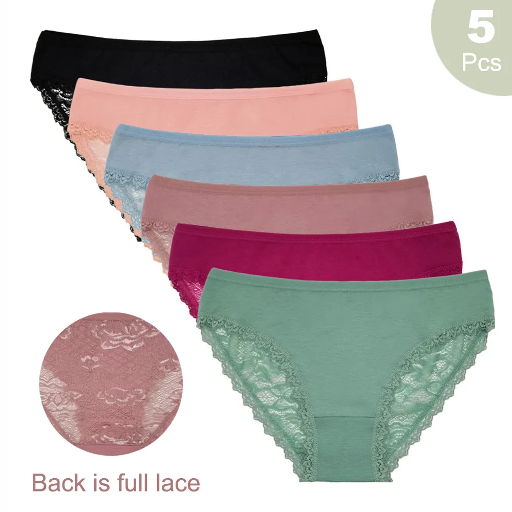 F&F 5-Pack Cotton Rich Lace Trim Brazilian Knickers In Multi - Groceries