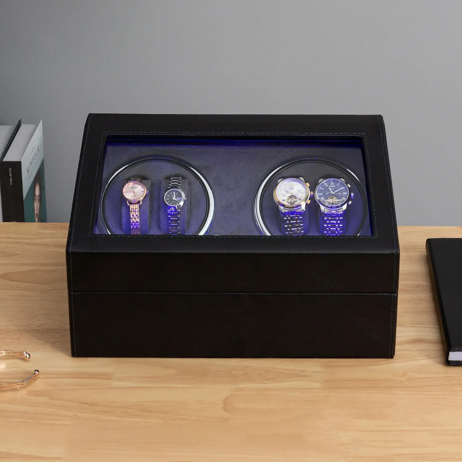 Elegant 4+6 Luxury Auto Watch Winder Box with LED Light, Electric ...