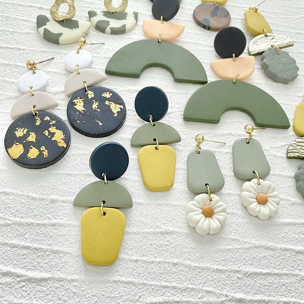 Tri Color Hoop Earrings, Geometric Polymer Clay Dangle Earrings