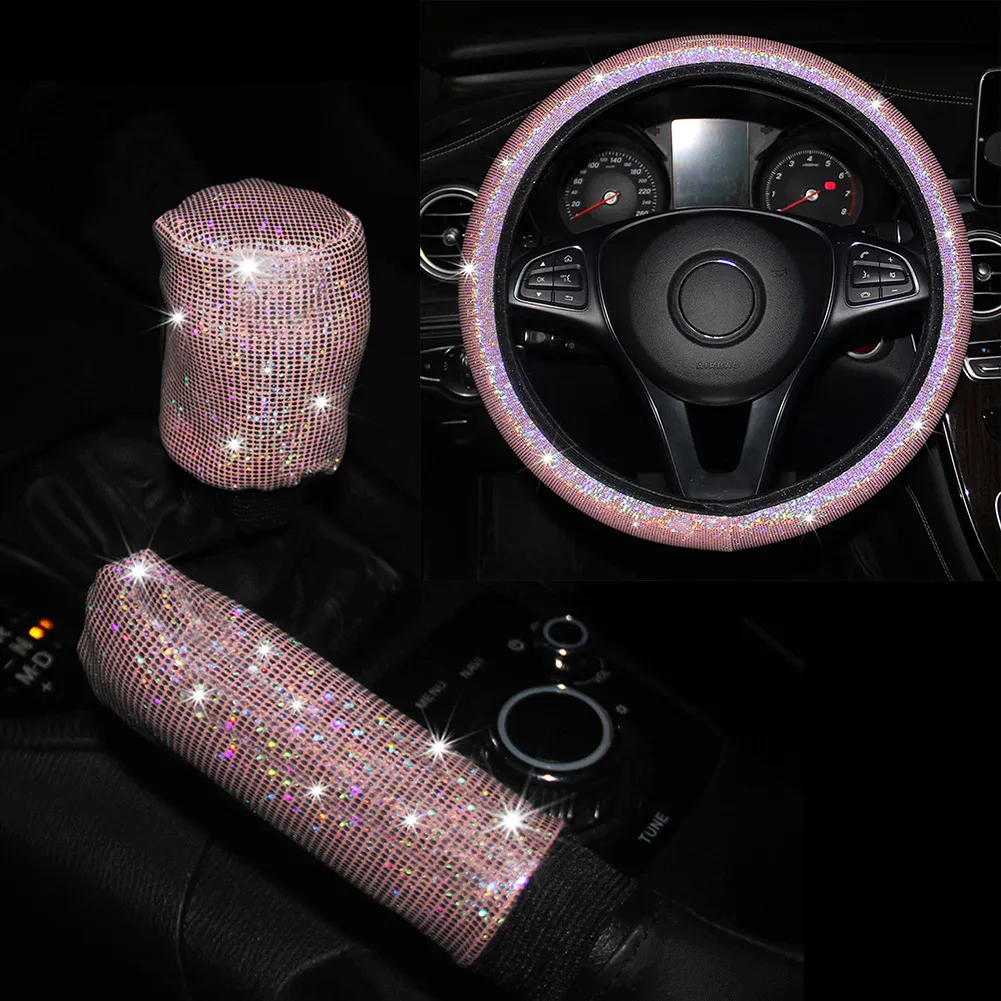 Bling Crystal Leather Diamond Crown Steering Wheel Cover - Black Faux Leather