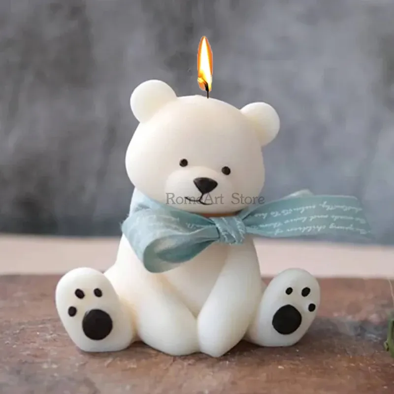 Large 3D Sitting Bear Silicone Candle Mold, DIY Cute Animal Plaster Craft  Resin Cement Casting Molds, Hand Soap Making Kit