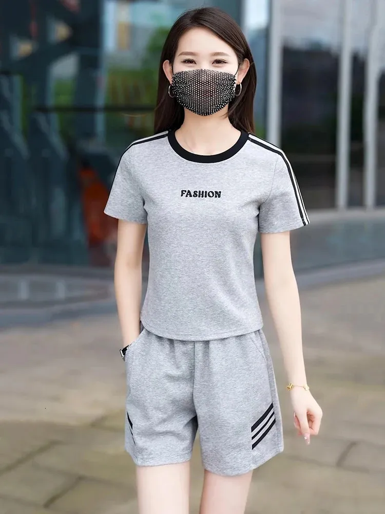 Korean Sweat Shorts Long Womens Korean Style 2-Piece Sportswear