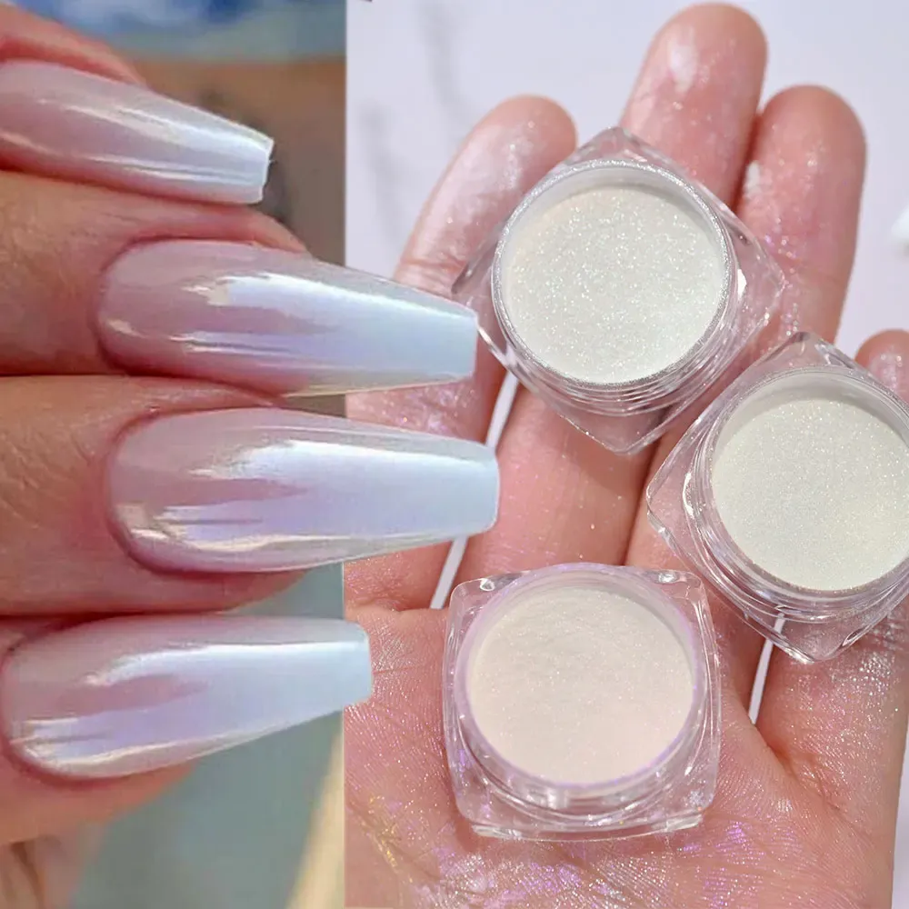 White Pearl Chrome Powder Nail Pigment Glitter Powder for Nails 