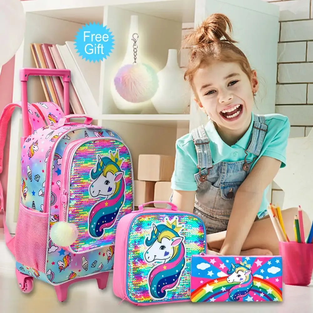 Rolling unicorn backpack hot sale