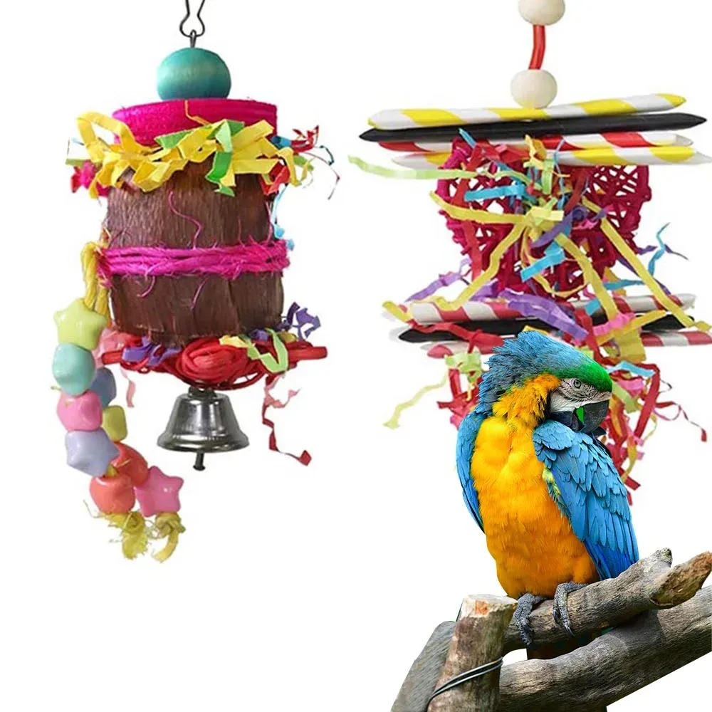 2024Colorful Acrylic Bird Toys 4PCS Creative Chewing Toys for Parrots Hanging Cage Toys for Pet Birds