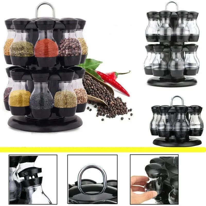 Sudar Storage Rack Rotating Spice Rack Organizer: 8-Piece Condiment Set - Stainless Spice ...