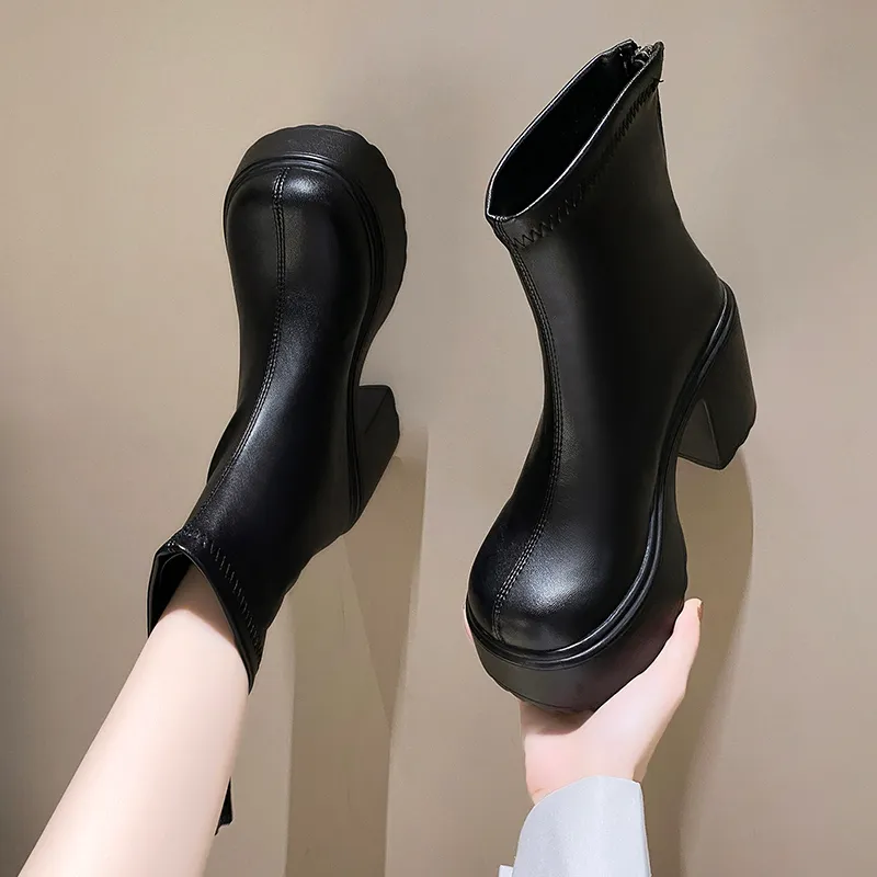 DHgate.com:Chunky Platform Ankle Boots for Women, PU Leather