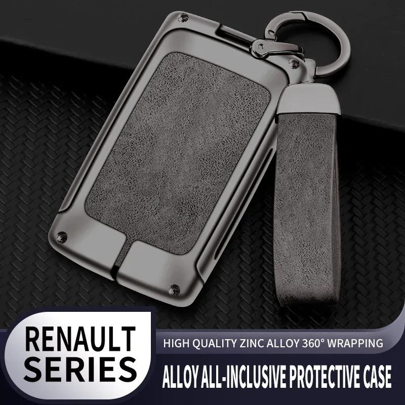 Coque Protection Clé Voiture Renault/Dacia - Alliage Zinc + Cuir, 4 Boutons - Modèles Clio, Megane, Captur, Duster, Etc.
