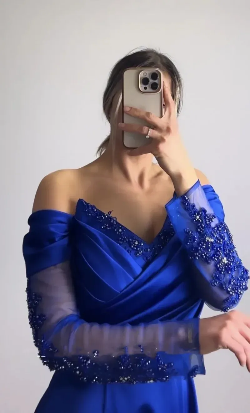 Off Shoulder Long Sleeves A-line Celebrity Dresses, Prom Dresses Off Shoulder Long Sleeves A-line Celebrity Dresses, Prom Dresses