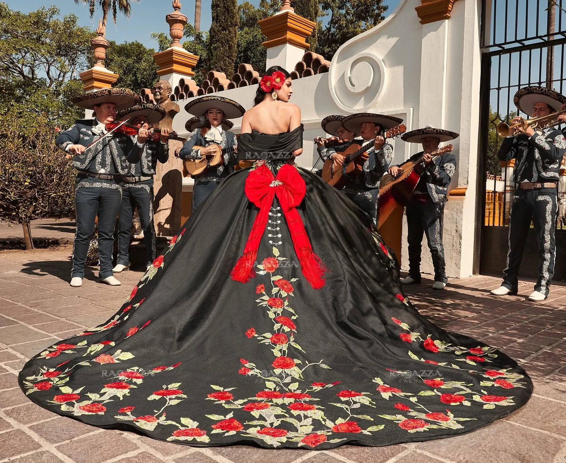 charro quinceanera dresses Ruffled Dress by Ragazza M29-129 11 / Ivory/Gold Dazzle the room in this off the shoulder floral ballgown by Ragazza Fashion MV15 Charro Royal Ballgown Satin Strapless