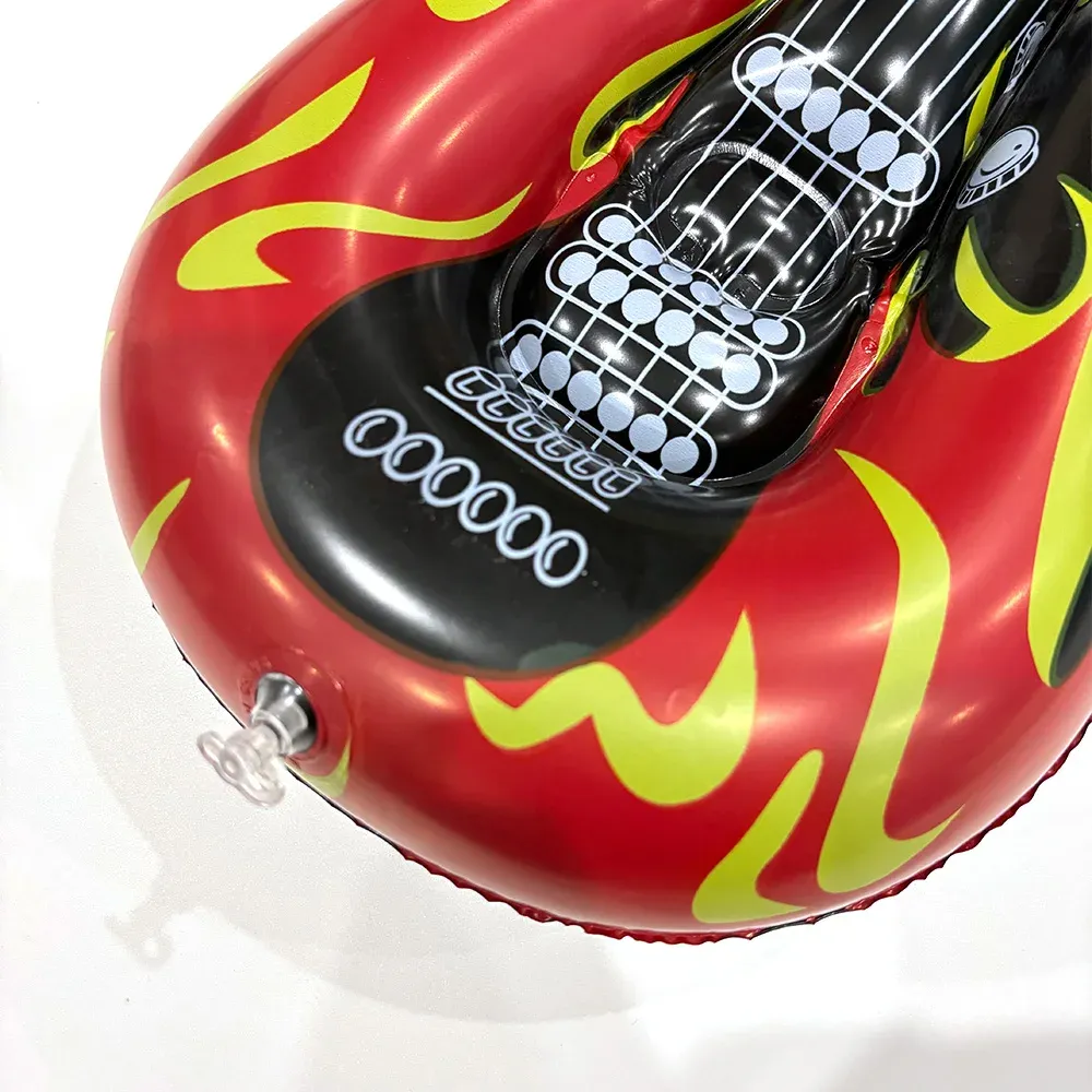 Lot De 4 Guitares Gonflables à Flammes - Instrument De Musique Factice Pour Enfants - Décoration De Fête, Carnaval, Concert Rock, Air Guitar