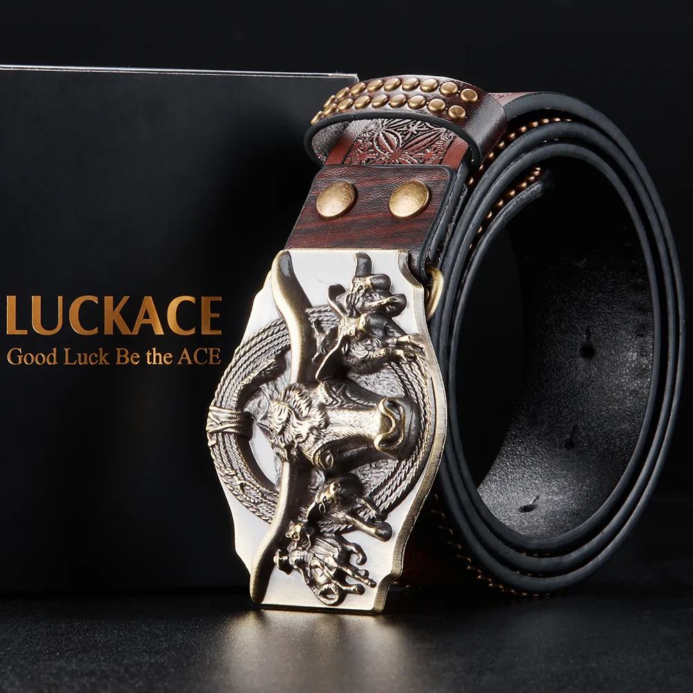 Lucky Vintage Embossed Western Cowboy Belt For Men Handmade Lucky Vintage Embossed Western Cowboy Belt For Men Handmade