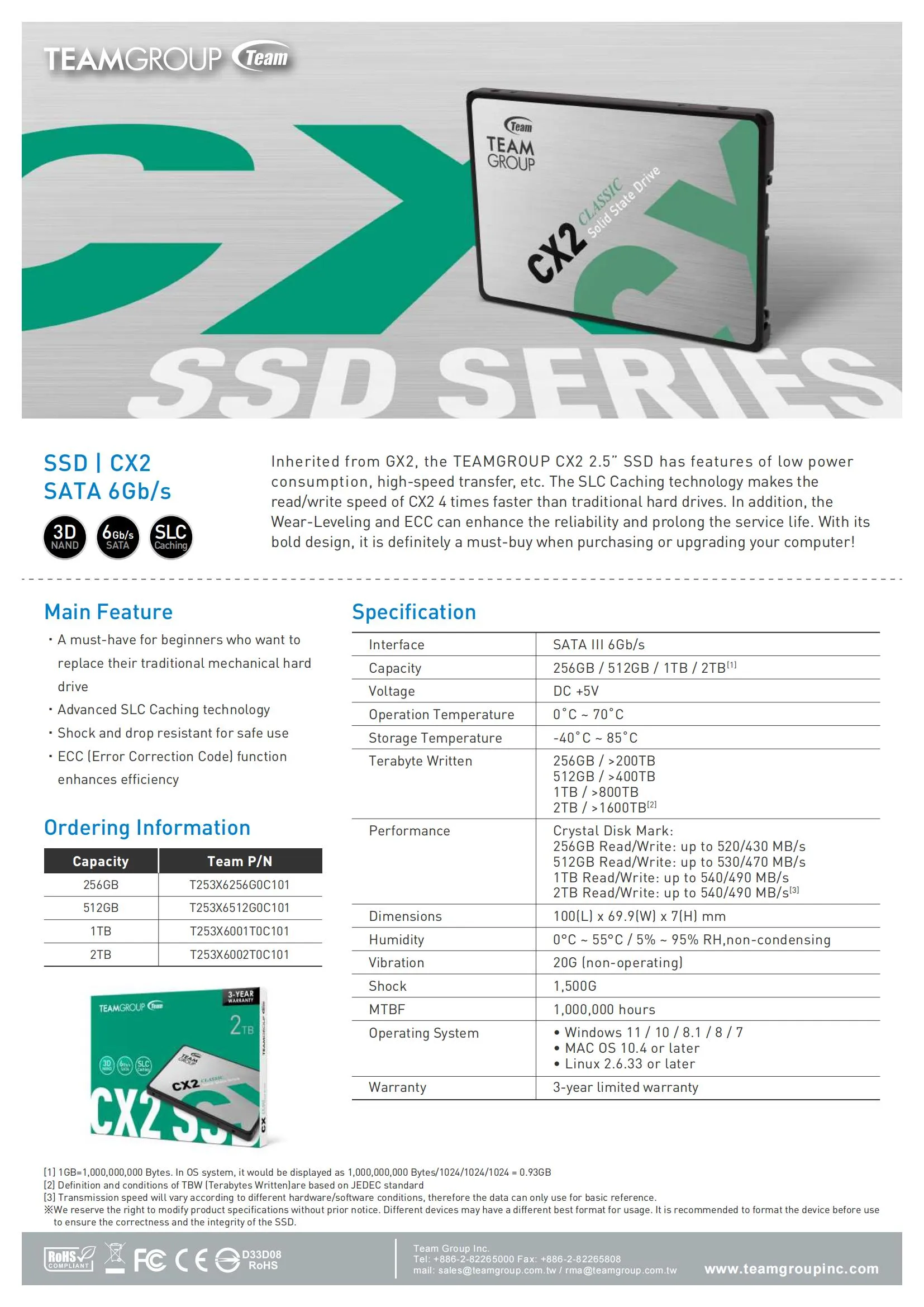 SSD Team CX2 2,5 256 GB - SATA 6Gb / s