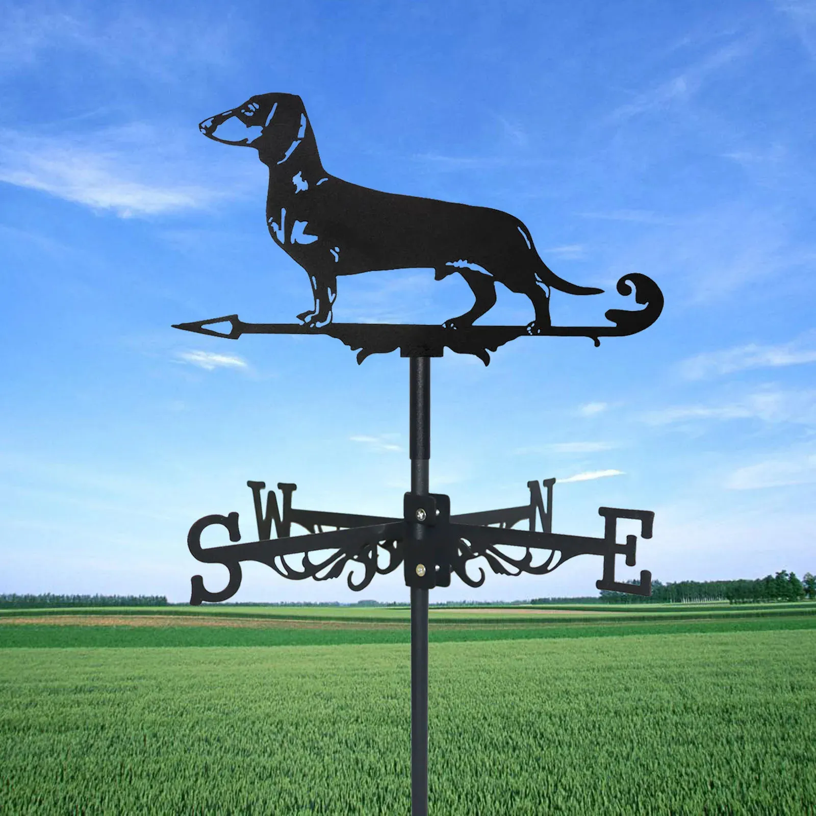 Metal Animal Dachshund Weather Vane Standing Decor Roof