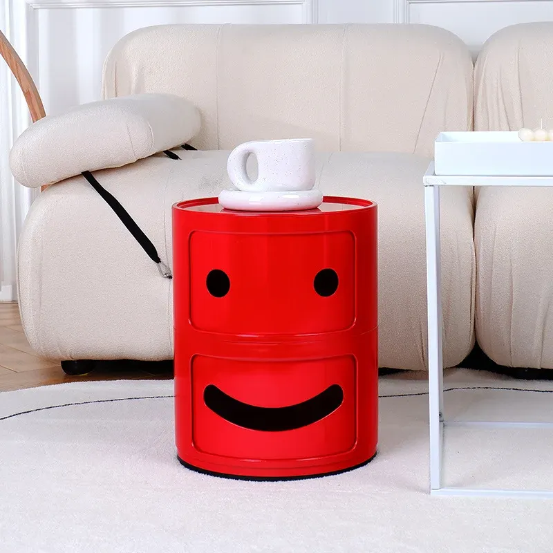 Nordic Kids Round Bedside Locker Modern Creative Cabinet with Smiling Face