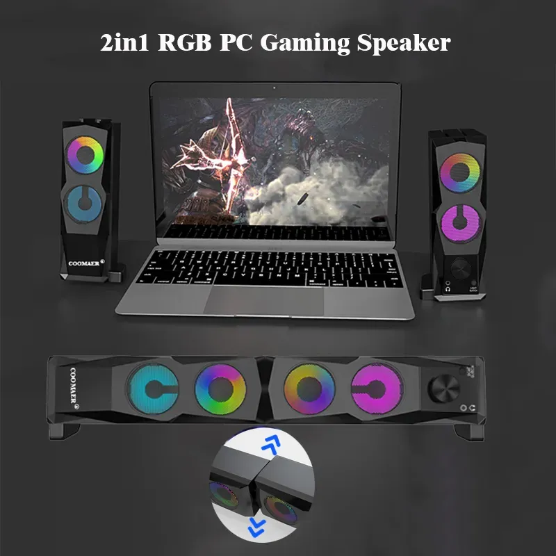 2.0 Stereo USB Computer Soundbar – Plug & Play Wired Speakers For Desktop PC Laptop