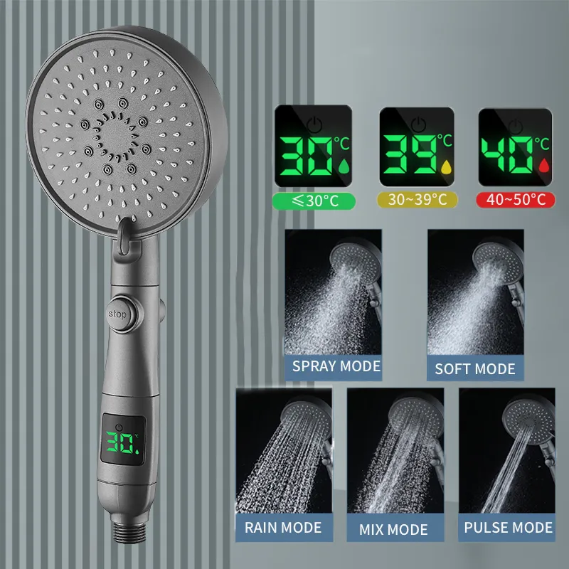 125mm Large Panel High Pressure Water Saving Shower Head with 5 Modes ...