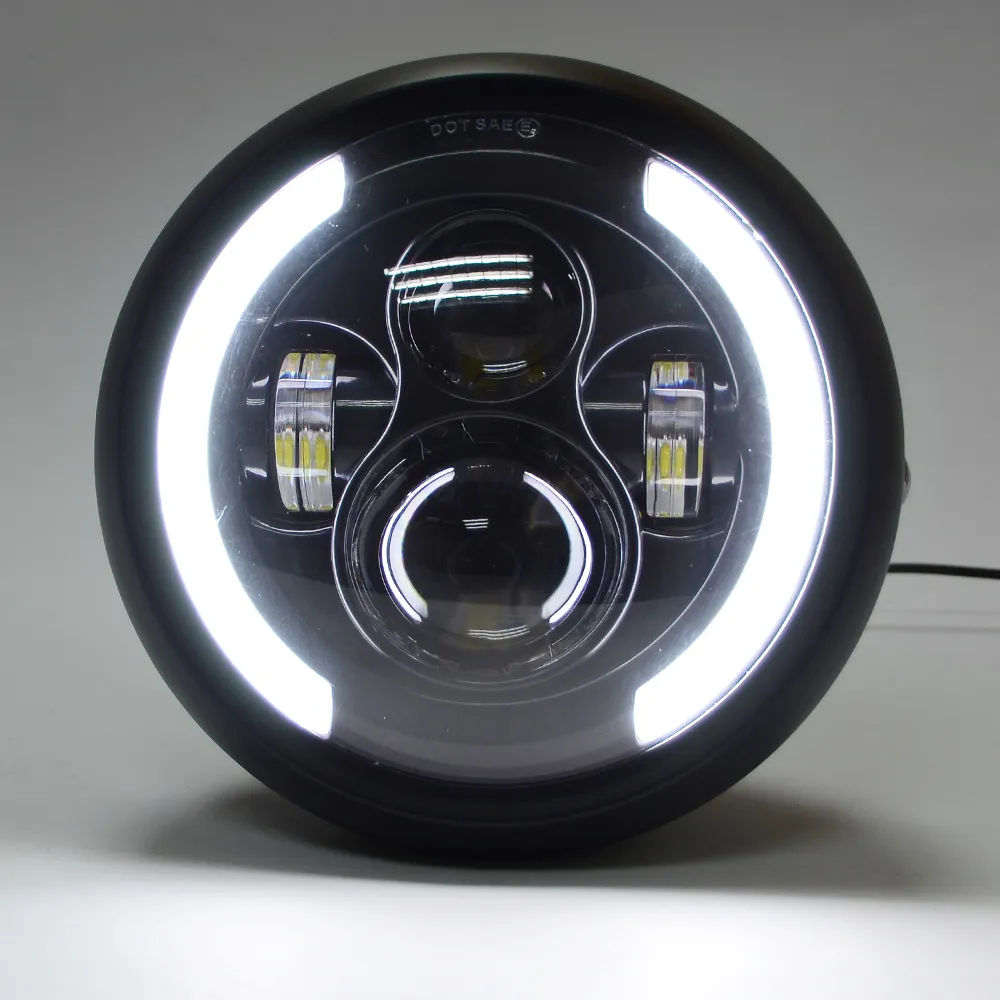 5 inch Universal Cafe Racer Round Motorcycle LED Headlight 3200LM 6500K ...