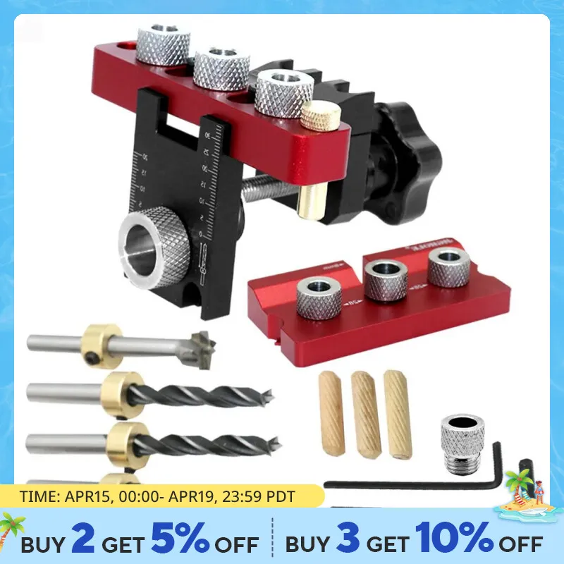Gabarit De Perçage 3 En 1 Pour Chevilles Bois - Kit De Bricolage Avec Guide Ajustable