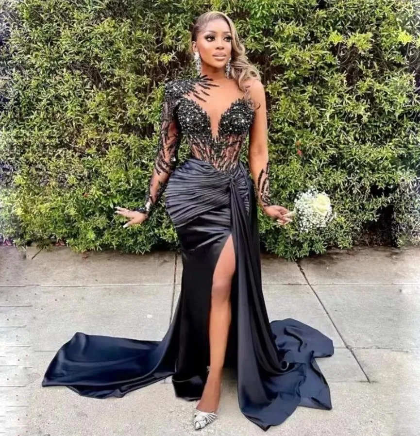 Black satin formal dress hot sale