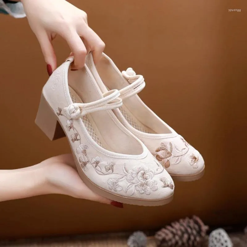 Embroidered Suede Chunky Heel Pumps Elegant Comfort Espadrilles Sandals