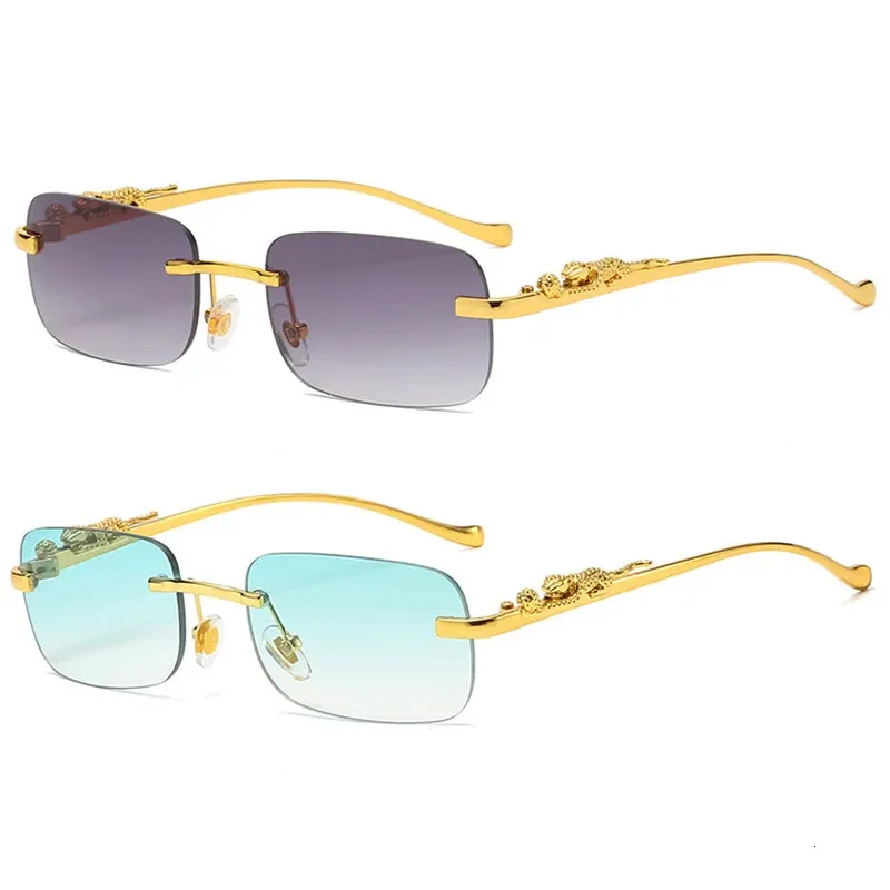 Rimless Rectangle Sunglasses Vintage Metal Leopard... From  display picture 3