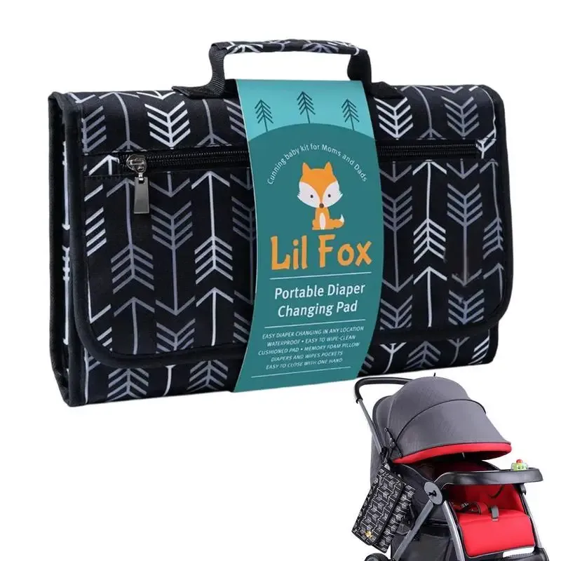 Baby Changing Mat Travel Portable Baby Diaper Changing Pad - W/Soft Built-in Pillow & Strap For Strollers - Comfortable, Lightweight & Waterproof - Made With Premium Portable Diaper Changing Pad