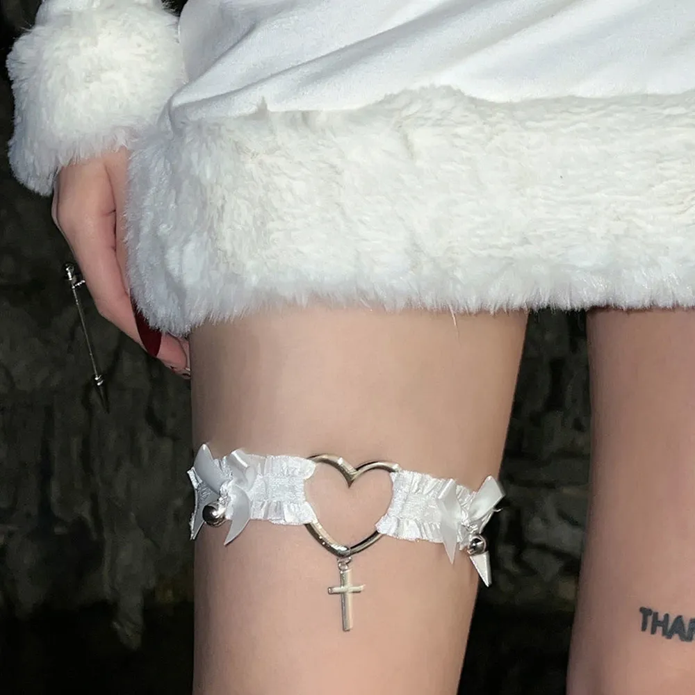 Gothic Lace Thigh Garter for Women with Butterfly Bow and Heart Design in  White and Black from Dhgate Girls' Tights and Socks - price 11.7