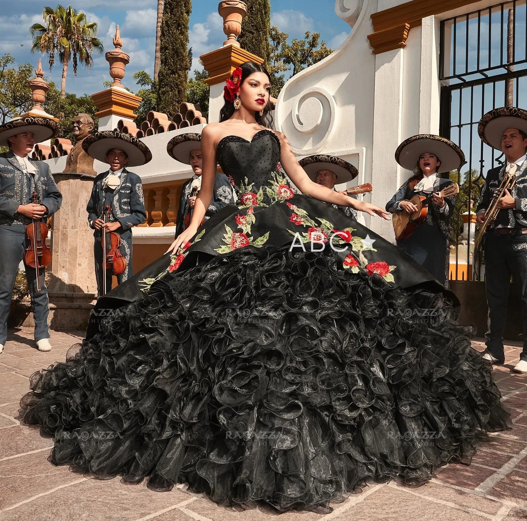 Black charro 15 dress sales