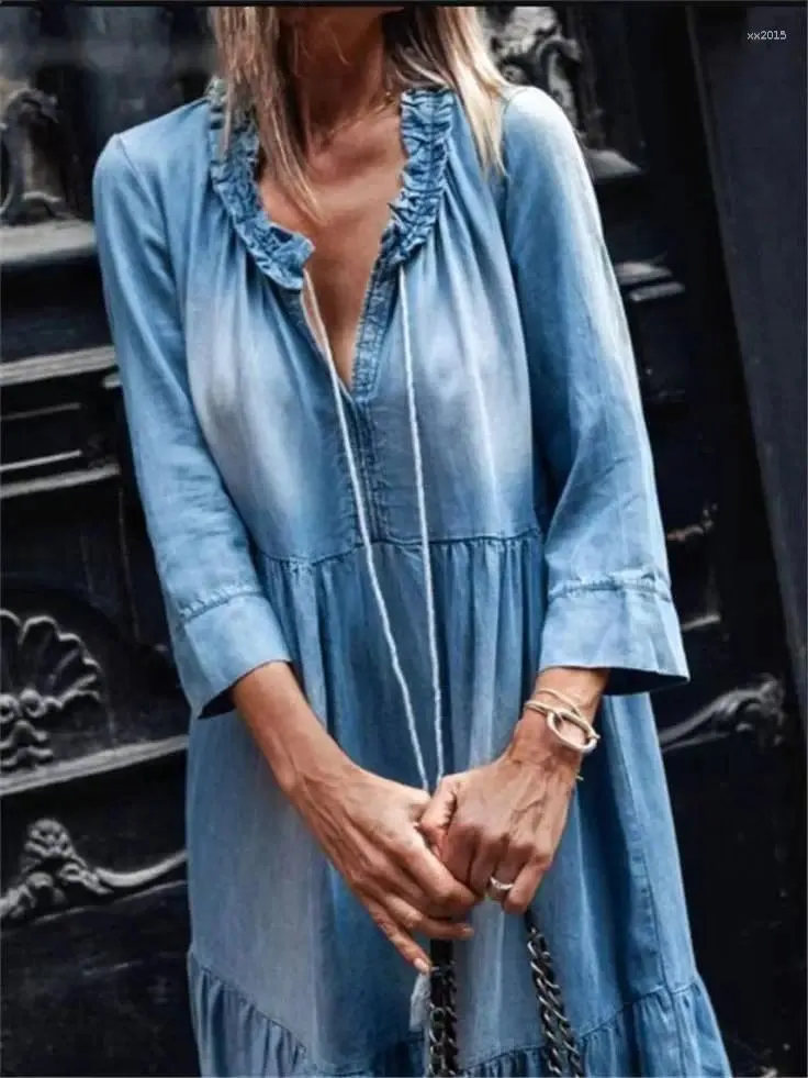 denim dress with flared sleeves Ashe Short-Sleeve Denim Dress