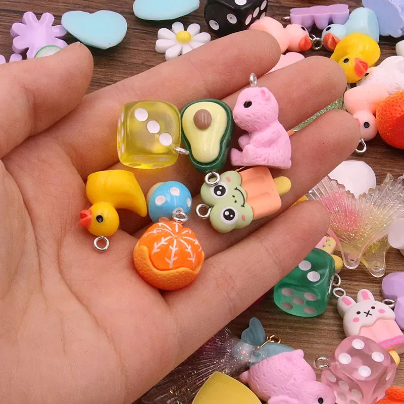 wholesale 26 Styles Fruit Animal Flower Resin Charms for DIY Jewelry Making  (10Pcs)