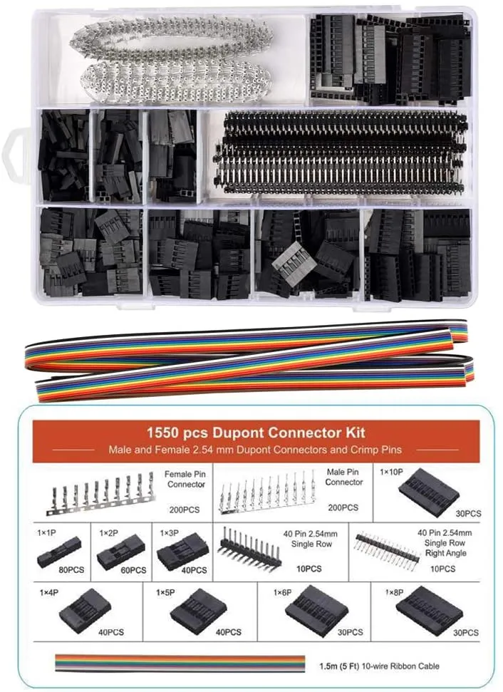 Complete Wire To Wire Connector Kit With 2.54mm Pitch, Pin Headers, Jumper Wire, Andrimp Pins