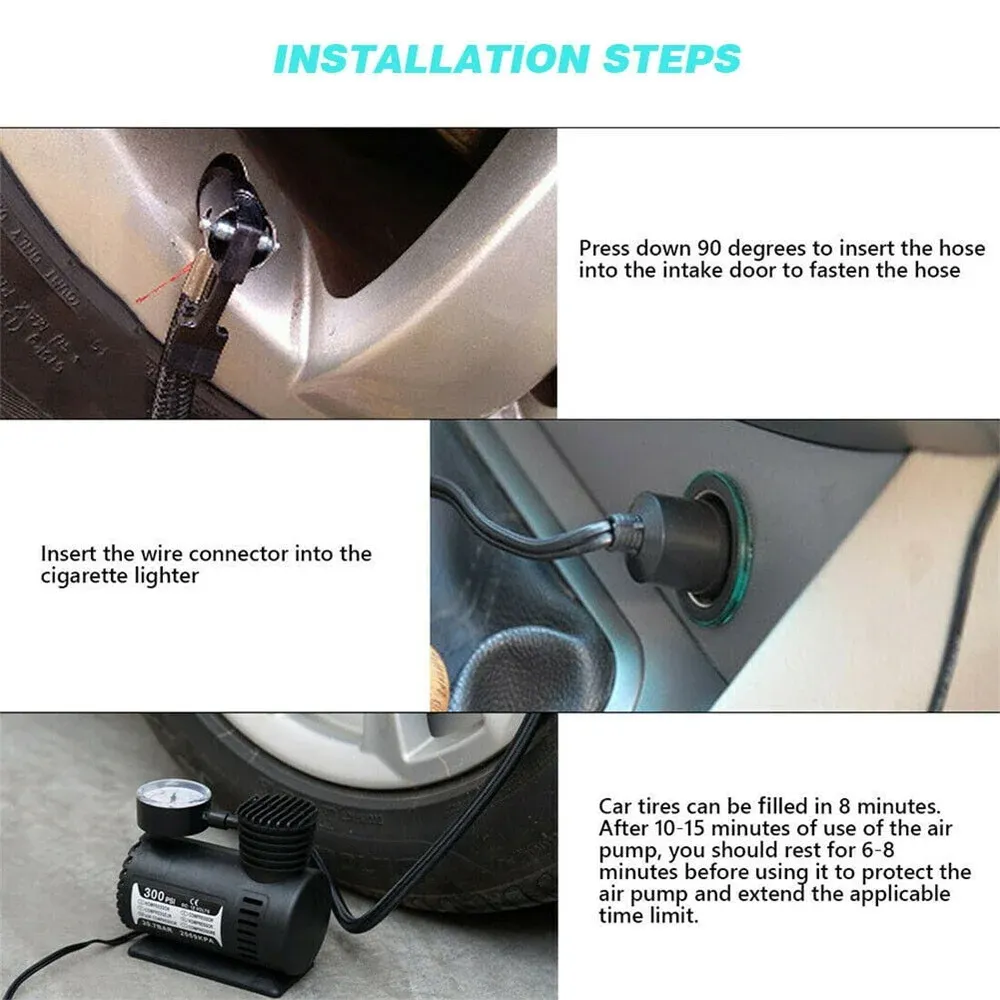 cigarette lighter air pump for car tires COMPRESSOR CORD TIRE INFLATOR PORTABLE AIR home garages Lakers Portable Rechargeable Tire Inflator
