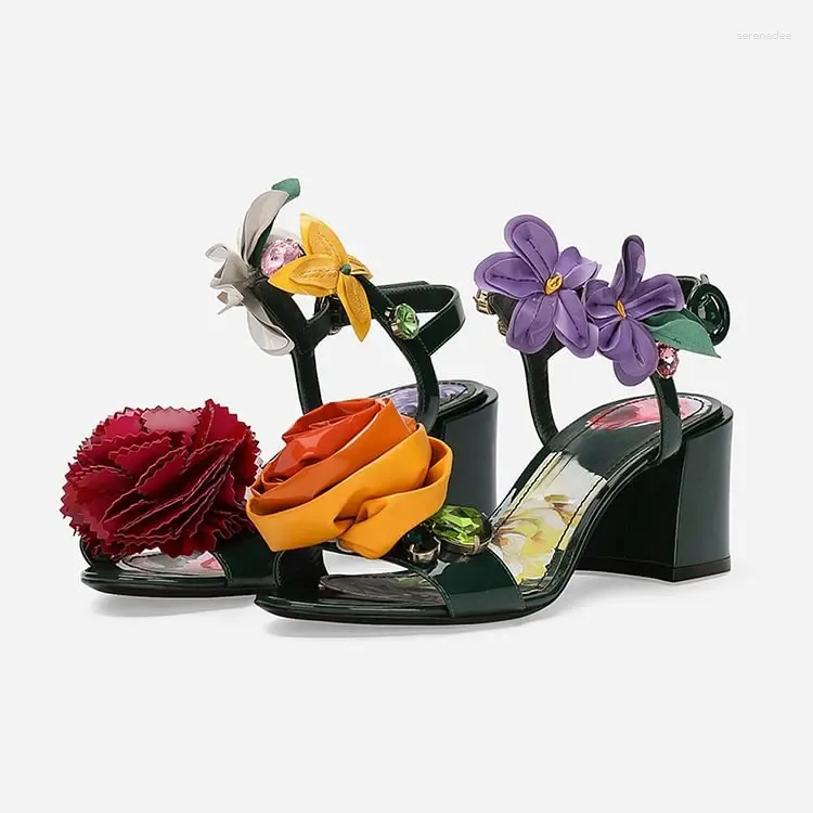 Wholesale FOWT Luxury Design Green Patent Leather Shoe Carnival Dress Sandals With Floral Crystal And Chunky Heel For Womens Party And Summer Wear At Only 177.66 DHgate.Com