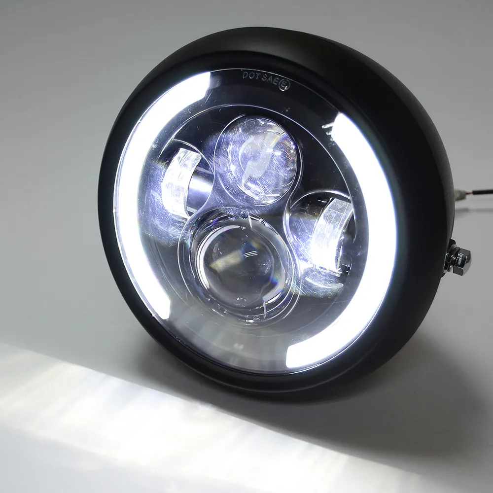 5 inch Universal Cafe Racer Round Motorcycle LED Headlight 3200LM 6500K ...