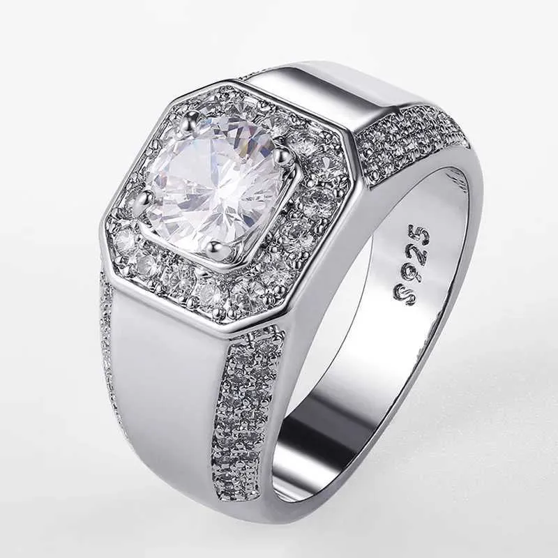 Luxury Sterling Silver Band Ring For Men With Aaa Zircon Crystal_voghion.com