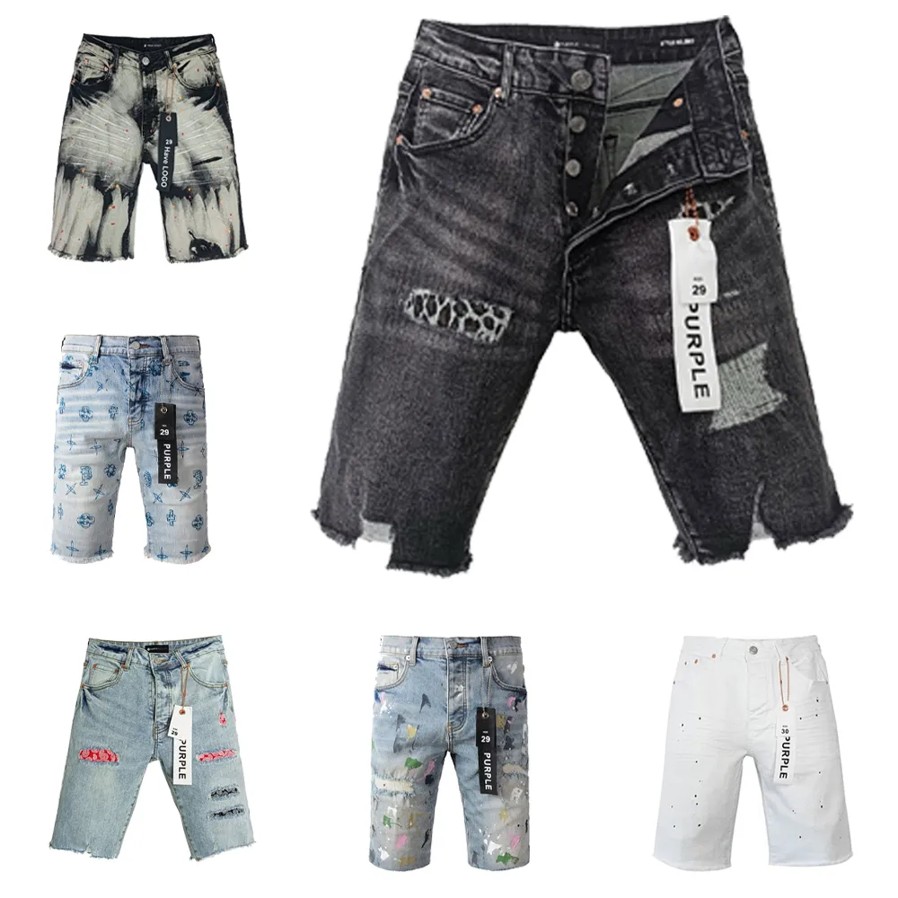 DHgate Purple Ripped Denim Jogger Shorts Unique Hand painted Fashion Apparel