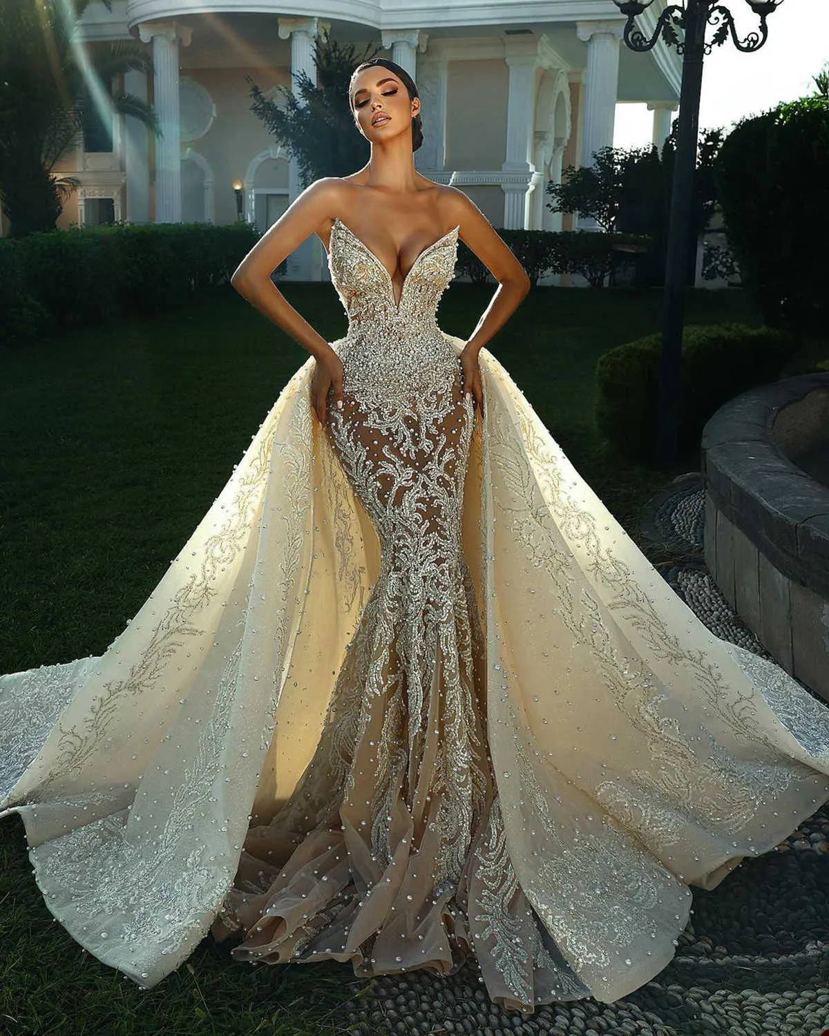 Vestido De Novia De Sirena, Escote Corazón, Lentejuelas De Encaje, Perlas,  Tren De La Corte, Sin Espalda, Cremallera, Vestido De Novia Hecho A Medida,  Talla Grande De 232,74 € | DHgate, image size:1200x1500