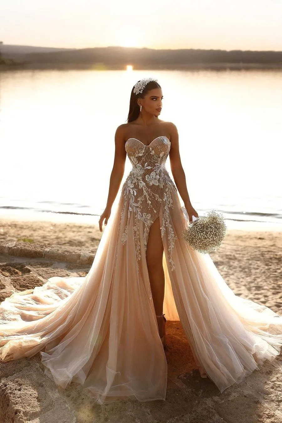 Champagne beach wedding dress hotsell