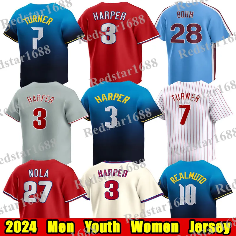 Custom 2024 City Connect Baseball Jersey Harper Trea Turner Rhys Hoskins JT Realmuto Schwarber Nick Castellanos Bryson Stott Men Women Youth Jerseys