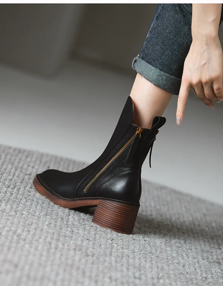 ☆MAEDOUP ANKLE BOOT/KIMHEKIM☆ DHgate.com:Womens Leather Round-Toe Chunky Heel Retro Ankle
