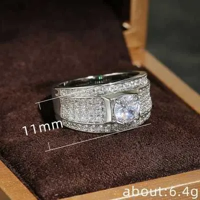 Luxury Sterling Silver Band Ring For Men With Aaa Zircon Crystal_voghion.com
