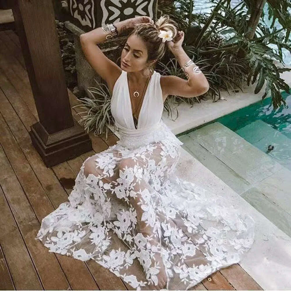Long Beach Dress for Women Lace Hollow Open Back Sleeveless Ankle-Length  Skirt from Dhgate Basic & Casual Dresses - price 30.16