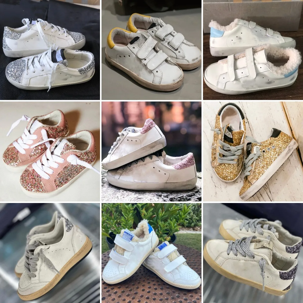 Pink Gold Sequin Kids Leather Sneakers Classic White Do old Dirty Star Designer Shoes for Girls Boys