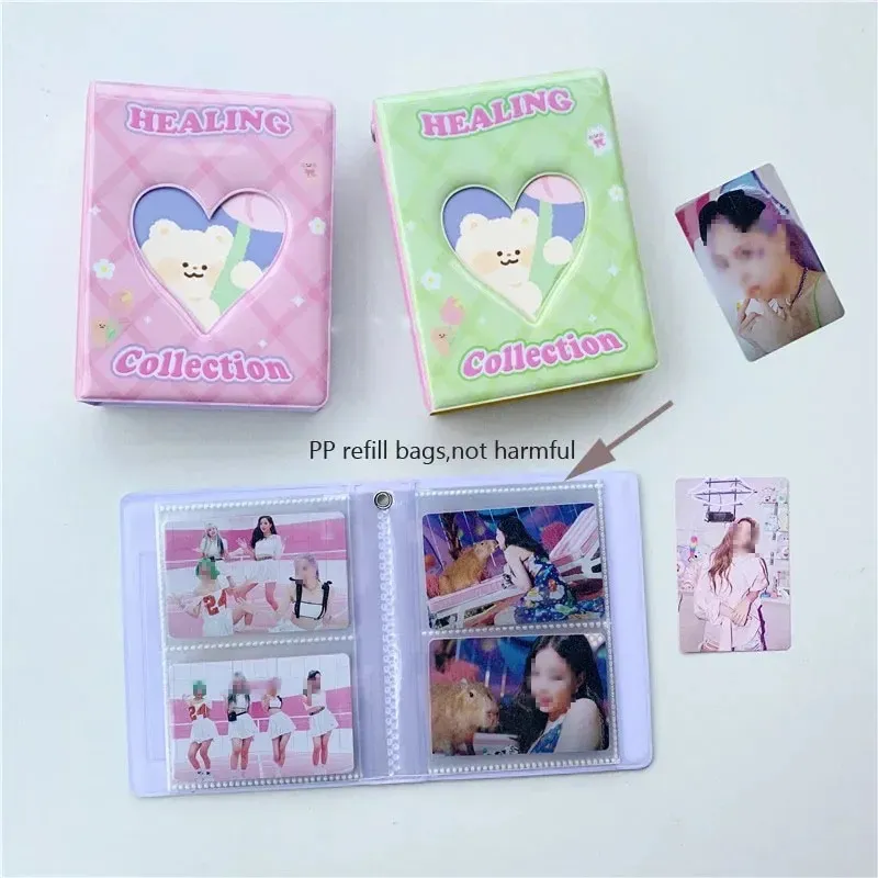 2 Mini Album Fotografici Kpop – Raccoglitori Da 7.6 Cm A Forma Di Cuore Con Fori, Porta Photocard In PVC, Rosa E Viola - 2