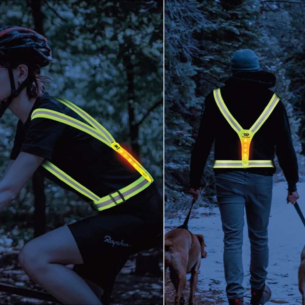 High Visibility Reflective Running Vest USB Rechargeable LED Light Up Vest for Night Running Cycling Walking One Size Fits All