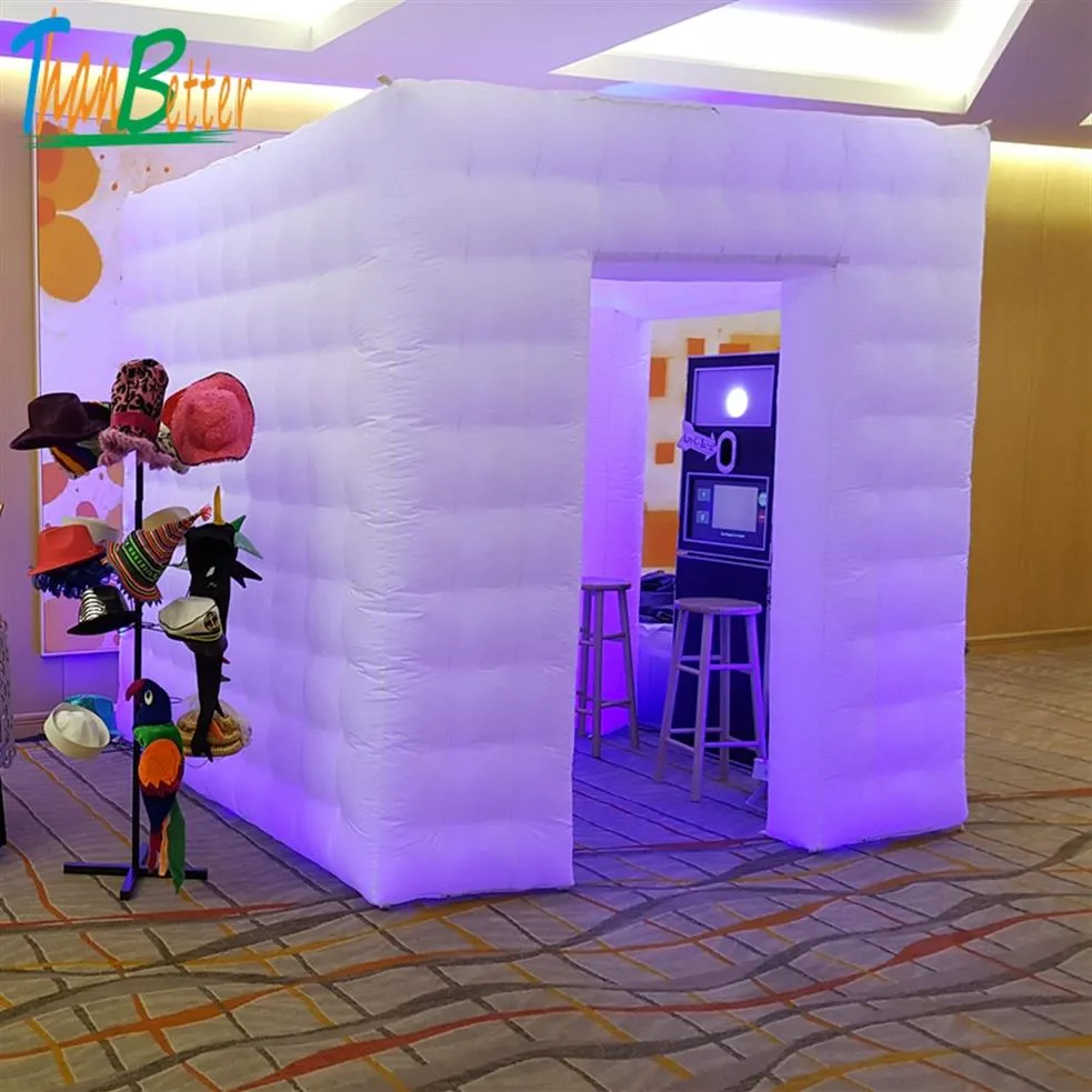 Inflatable Photo Booth Tent With LED Lights, White Cube For Wedding ...